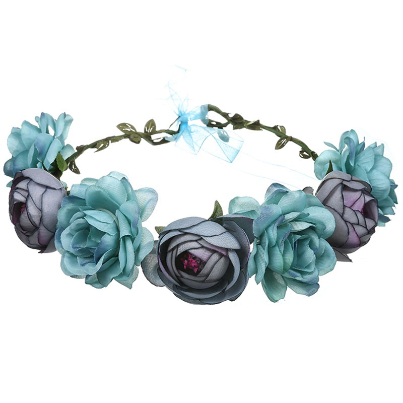 Rose Hairpin Holiday Wreath Hair Band with Simulation Flowers, Headpiece Flower Crown Headband, Floral Wedding Bridal Hair Hoop