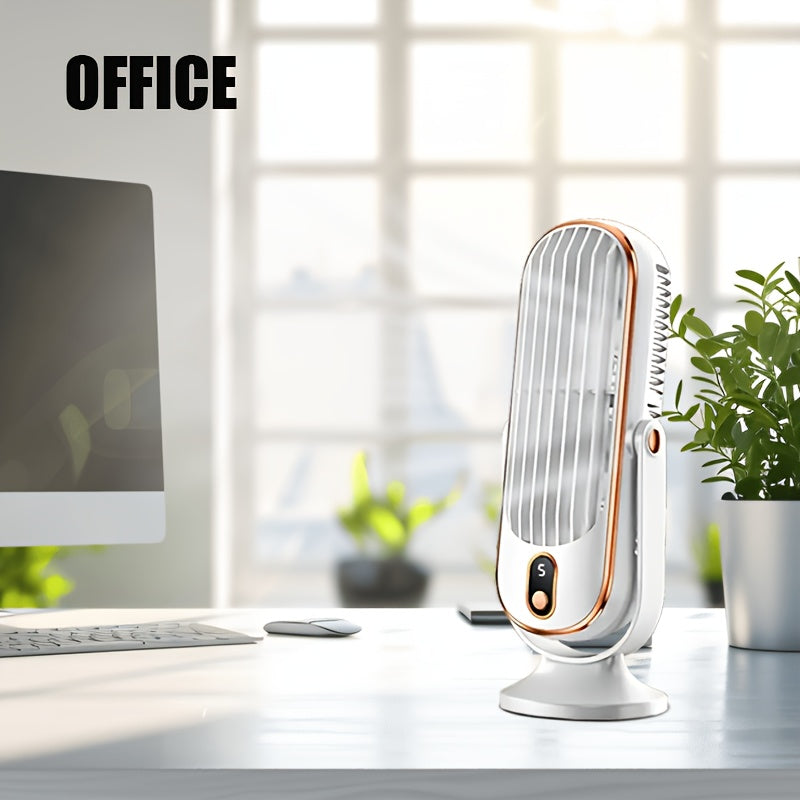 Introducing our Whisper Quiet USB Rechargeable Personal Air Tower Fan! This fan features a LED display, 5-speed settings, and 720° oscillation for maximum airflow. Made of durable plastic material with a lithium battery, this portable fan is perfect for