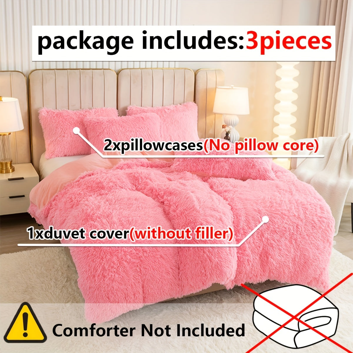 Polyester bedding set includes a duvet cover and two pillowcases in various colors. Does not include pillow core.