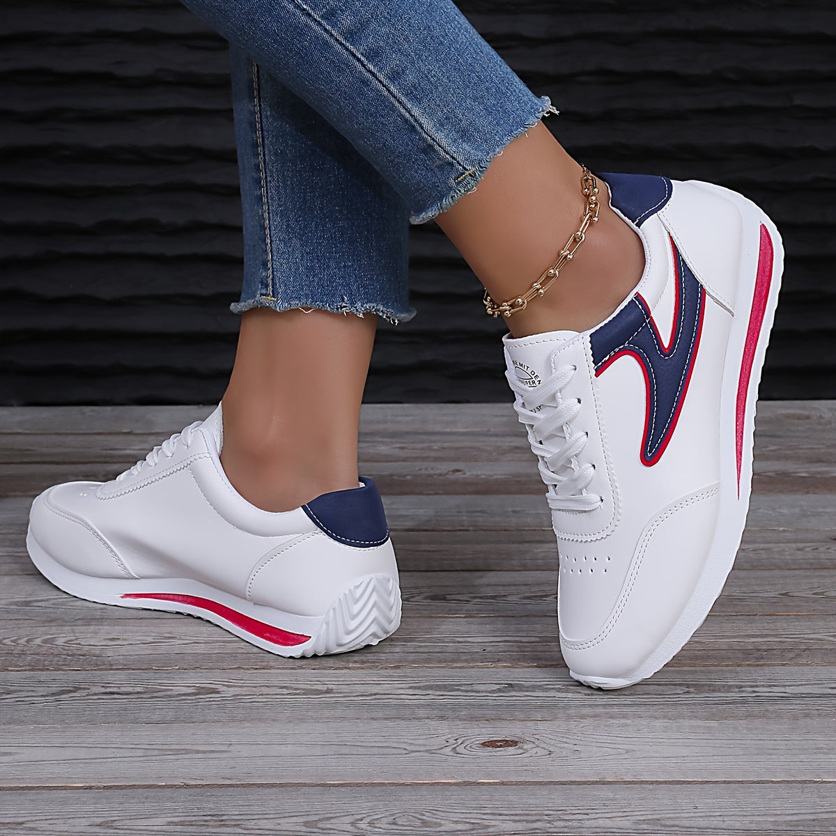 Trendy colorblock women's sneakers with soft platform sole, lace-up design, perfect for casual walking.