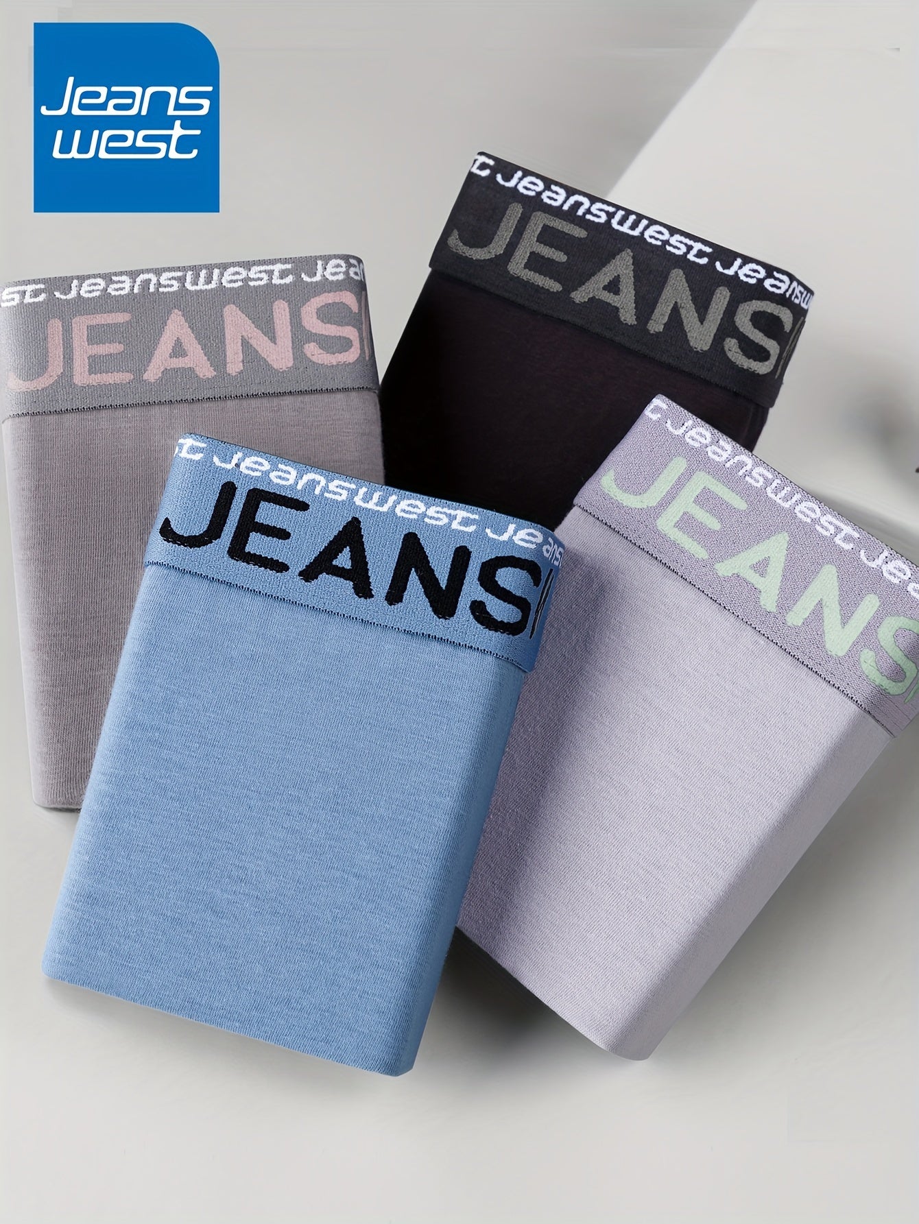 JEANSWEST 4-dona Erkaklar Paxta Boxer Briefs, Elastik, Yumshoq va Havo O'tkazuvchi Klassik Jacquard Kamar bilan