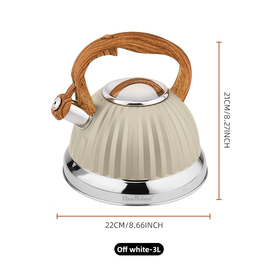 Rustic Wood-handled Stainless Steel Tea Kettle - Quickly Boil Water for Gas & Induction Stoves, Easy to Clean, Lightweight and Durable for Home and Outdoor Use