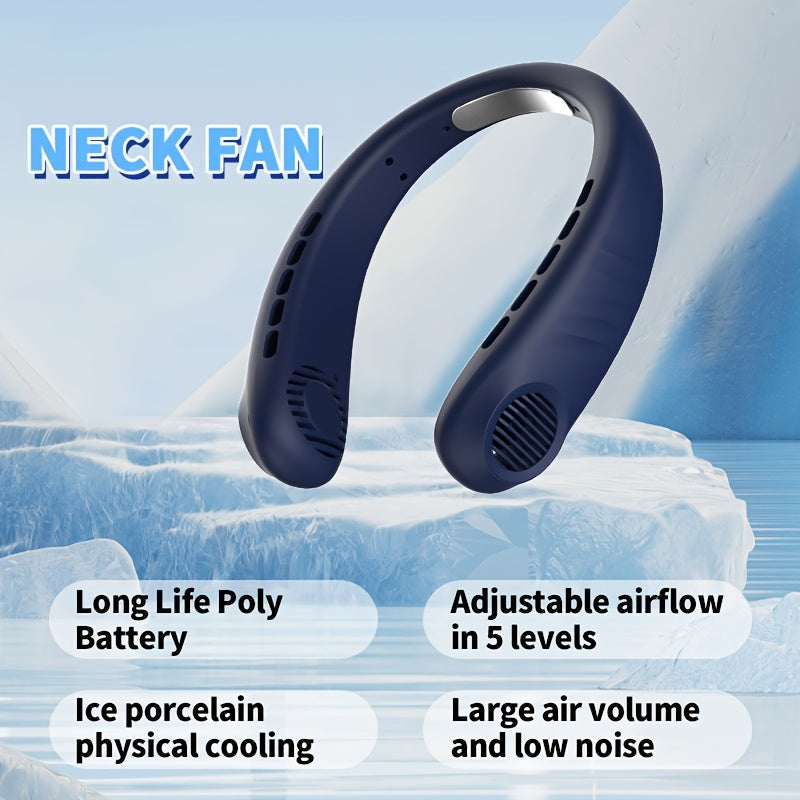 Portable Hands-Free Personal Fan with USB-C Charging, 5-Speed Refrigeration, Rechargeable 1200mAh Lithium Battery, Plastic Material for Outdoor, Office, Kitchen, and Travel Use - Turbo Neck Fan