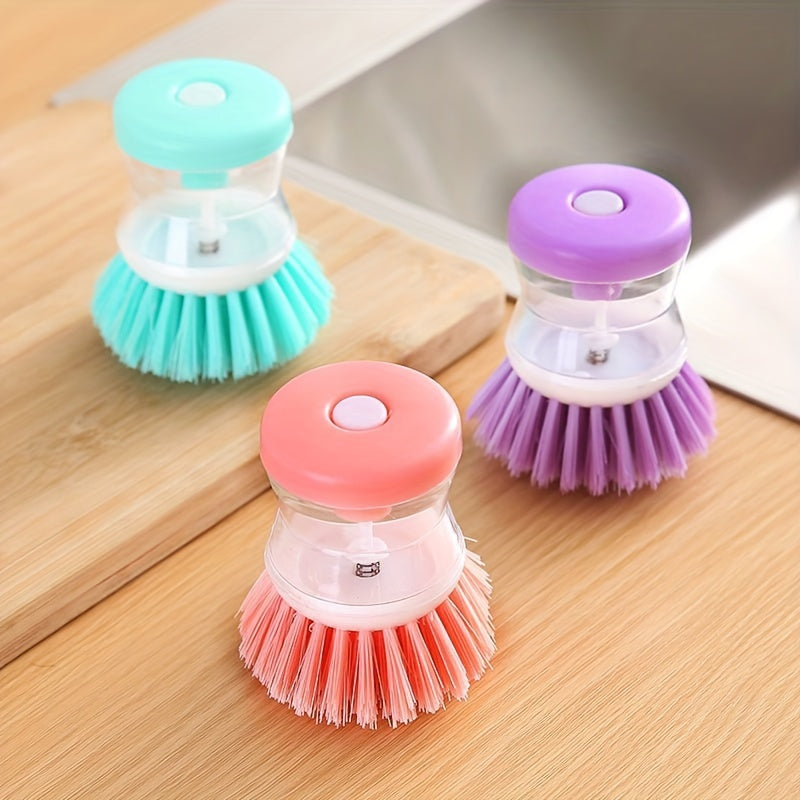 Get a Press-Type Liquid Dishwashing Brush with Cover for Stain Removal - Stylish, Elegant, and Easy to Use! This Multifunctional Non-Stick Oil Brush is Gentle on Pots and Pans, with Plastic Bristles for Efficient Kitchen Cleaning.