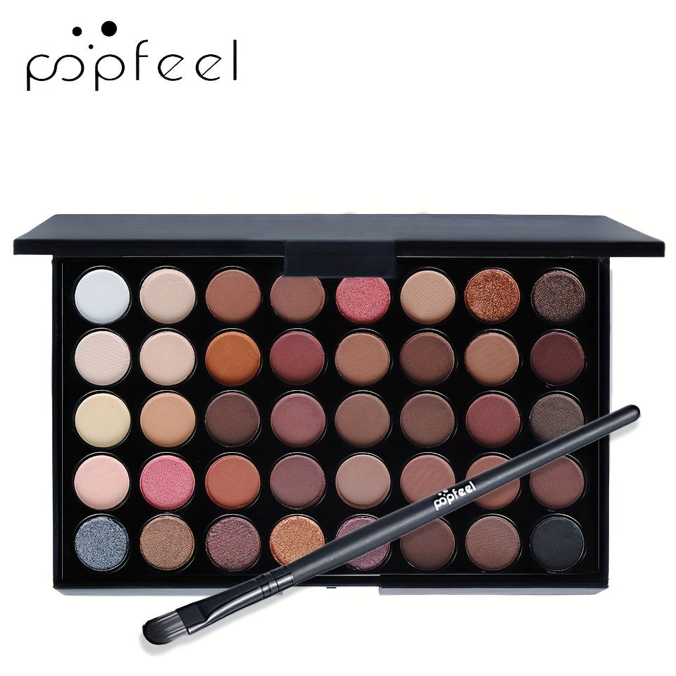 POPFEEL 40-Color Eyeshadow Palette with Brush - Shimmer & Matte Earth Tone Shades, Natural & Highlighter Shades, Pink, Yellow, Mixed System