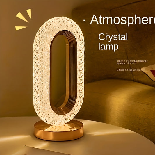 Luxury oval crystal table lamp with USB charging for office or bedside nightlight decor in various rooms.