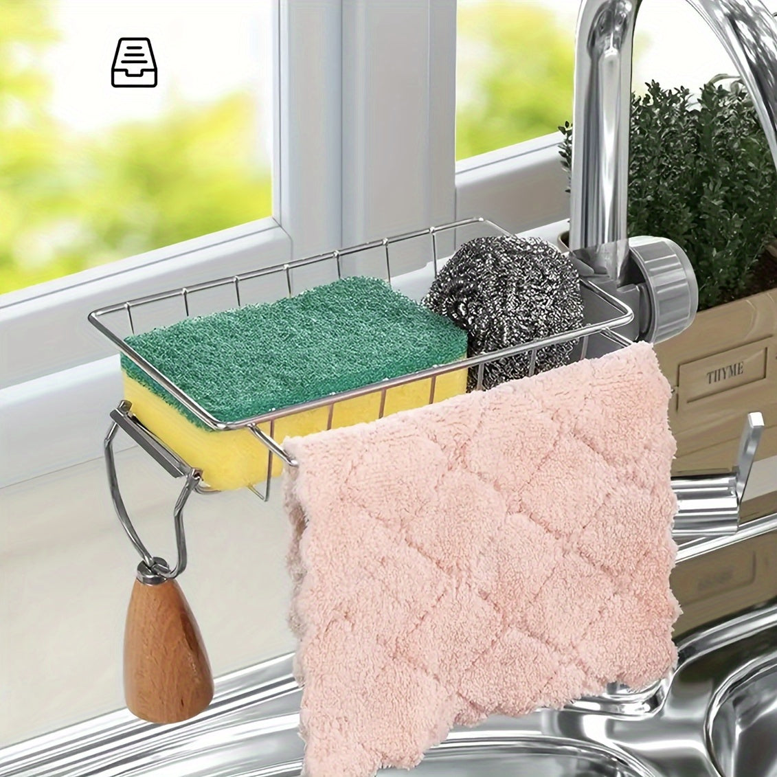 Convenient Stainless Steel Faucet Caddy - Kitchen Sink Organizer with Sponge & Cloth Holder, Dishwashing Basket - A Must-Have for Bathroom & Kitchen Organization