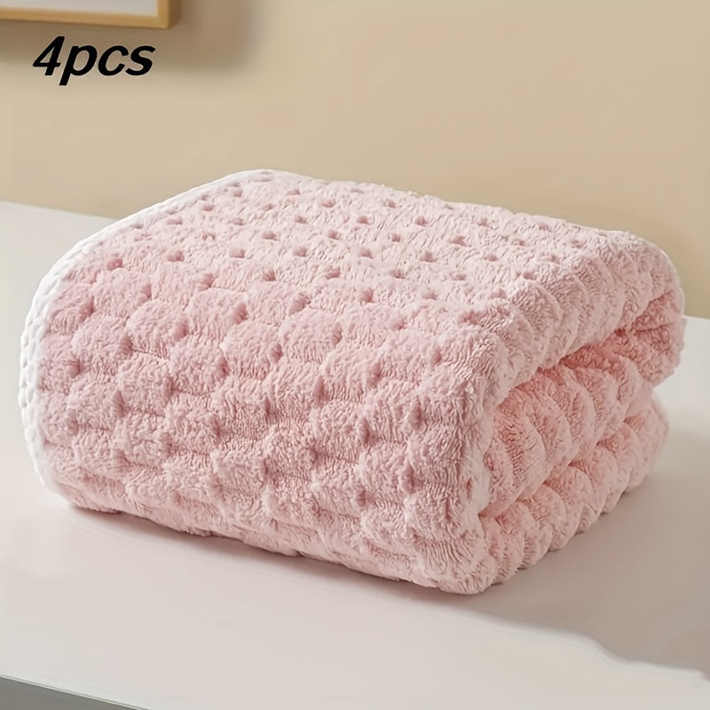 Set of 4 adult waffle weave bath towels - Made with super absorbent ultra-fine fiber, these quick-dry textured bathroom towels are ideal for use in the spa, gym, or daily at home. Constructed for durability, this set is composed of 80% ultra-fine fiber