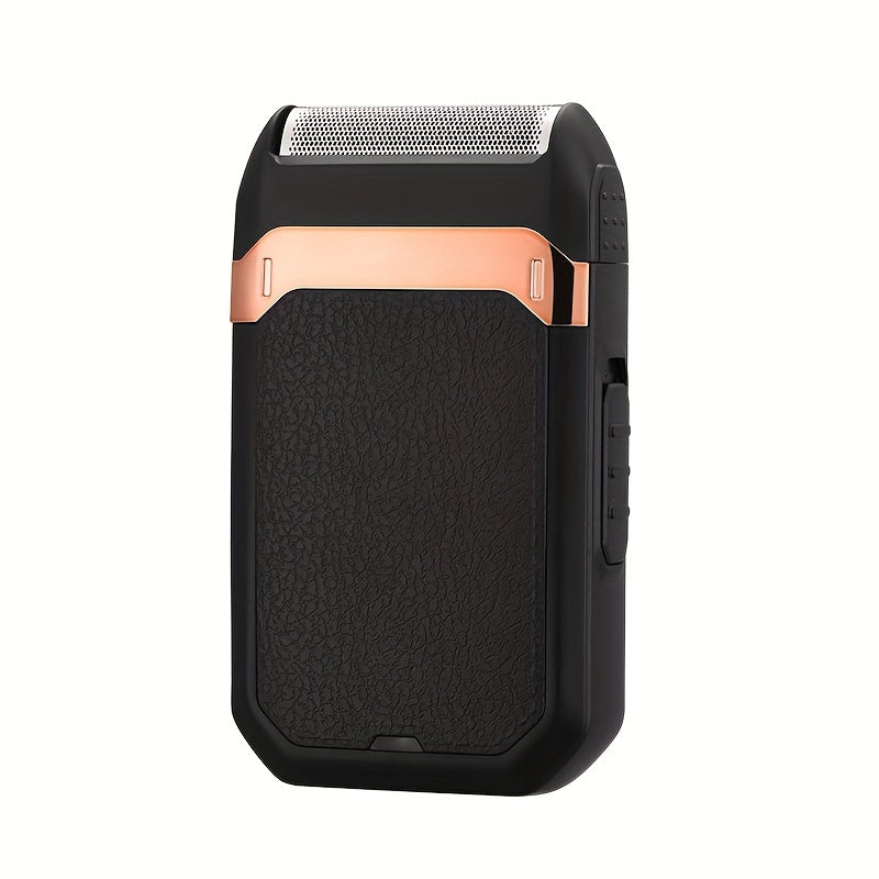 Men's cordless electric shaver in fashionable black rose Golden design, effectively trims beards, sideburns, and heads. Ideal for outdoor travel and makes the perfect Valentine's Day gift.