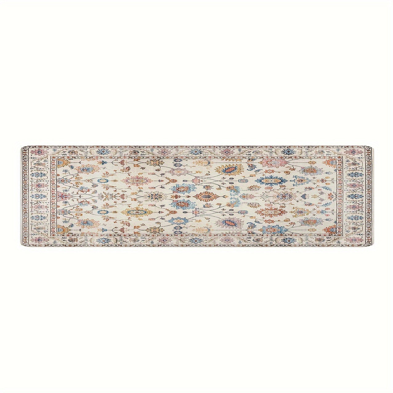 Beige & White Chic Floral Area Rug - Anti-Fatigue, Non-Slip, Water-Absorbent - Ideal for Entryway, Living Room, Kitchen - Soft Plush Polyester with PVC Backing - Kitchen Rugs