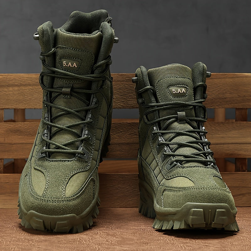 Outdoor lace-up hiking boots for men with rugged style.