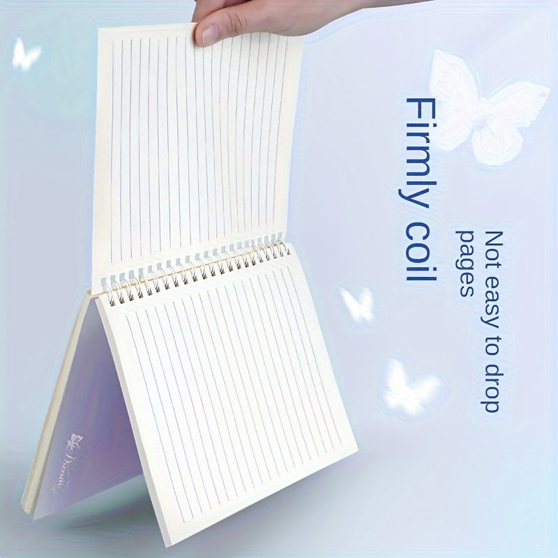 Set of 4 A5 butterfly dream coil notebooks with wide ruled spiral design, durable high-quality paper, lay-flat 360° design, cute and stylish for writing and notes.