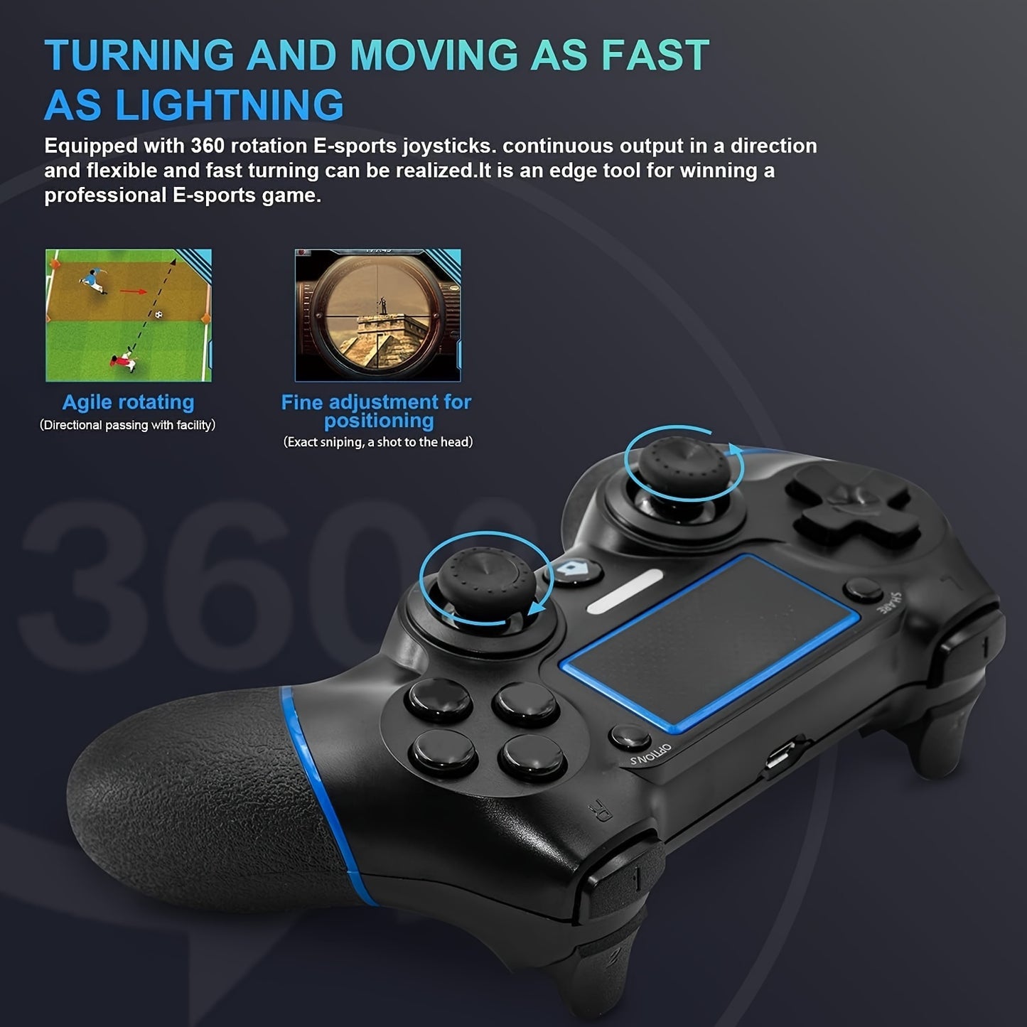 PS4 Wireless Controller with USB Cable, Dual Vibration, 6-Axis Motion Controls, Rechargeable 600mAh Battery, 3.5mm Audio Jack, Multi-Touchpad, Share Button - Compatible with