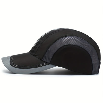 Quick-dry adjustable baseball cap for outdoor sports with UV protection and breathable mesh.