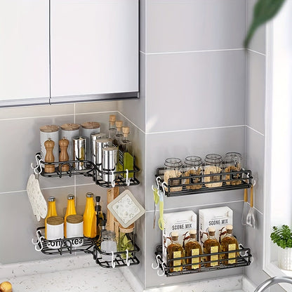 1 shower corner, kitchen shelf, bathroom shelf, triangular storage rack, and wall-mounted storage rack in the bathroom that is punch-free.