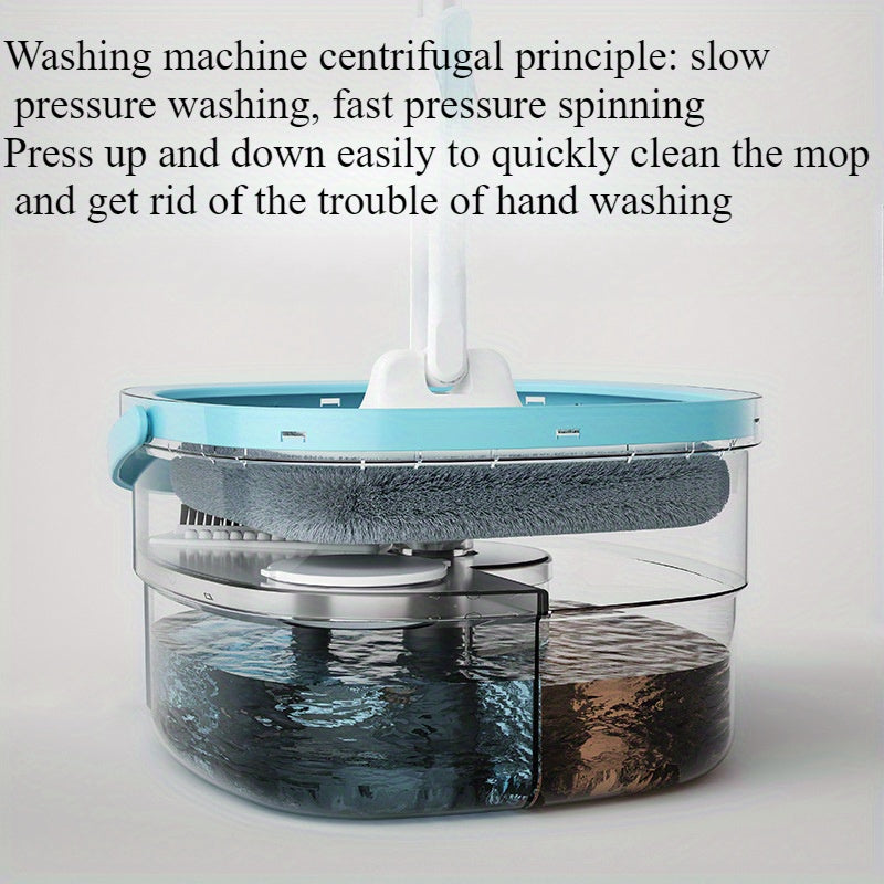 Revolutionize your cleaning routine with the 1pc Hands-Free Spin Mop. This innovative mop features a built-in bucket and dirt separation technology, making it easy to keep your living room, bedroom, bathroom, kitchen, and toilet spotless. With efficient