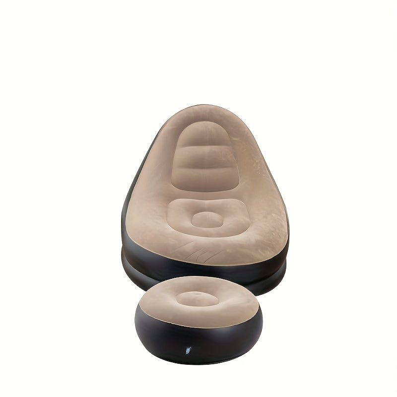 Inflatable Lounge Chair with Footrest, Vinyl Material, Suitable for Indoor/Outdoor Use, Easy to Inflate, Machine Washable, No Electricity Required, Perfect for Various Settings such as Living Room, Bedroom, Office, Balcony, Travel, Camping, and Picnics.