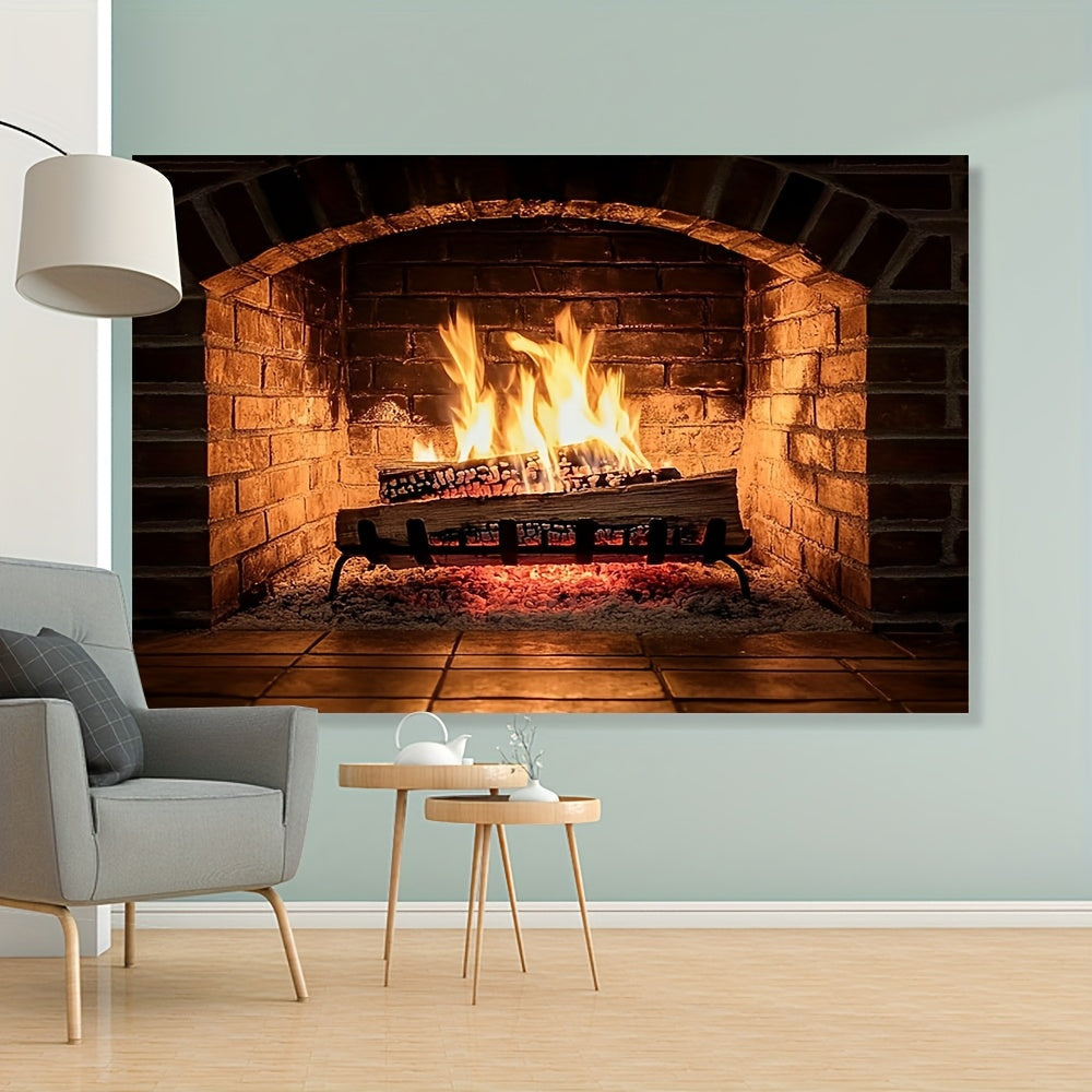 Elegant Polyester Fabric Backdrop for all Seasons, Perfect for Creating a Cozy Fireplace Atmosphere in Your Living Room and Adding a Touch of Holiday Decor