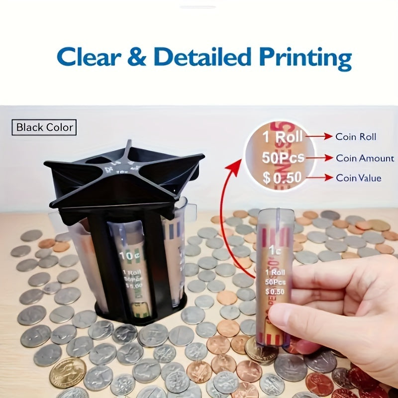 1/2pcs, 5-in-1 Coin Sorter - Manual counter with separate compartments for pennies, nickels, dimes, and dollars. Durable plastic with covered design and coin pouch for home organization.