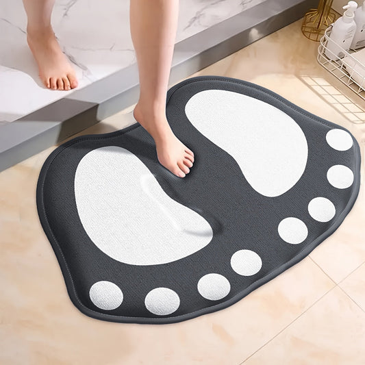 Memory foam bath mat featuring a geometric pattern design and anti-slip PVC backing. Made of machine-made polyester flat woven rug with low pile knit fabric. Lightweight and easy to clean with hand washing only. Measures 1.2cm thick. Ideal for the