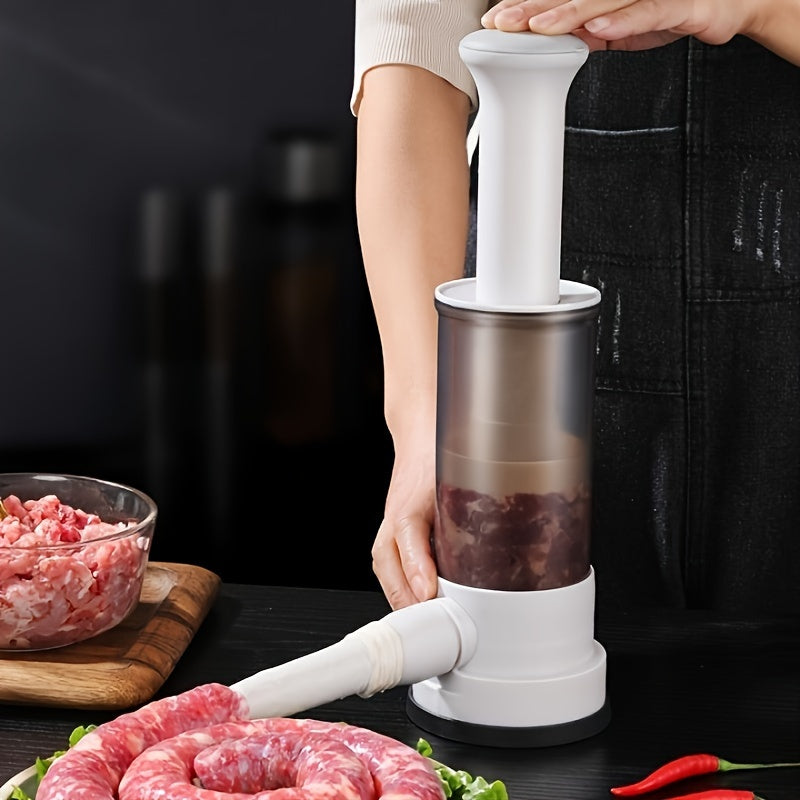 One-piece Manual Sausage Maker for Home Use, with 4 Filling Nozzles, Made of Food-Safe Plastic, Ideal DIY Tool for Making Homemade Salami and Canned Sausages.