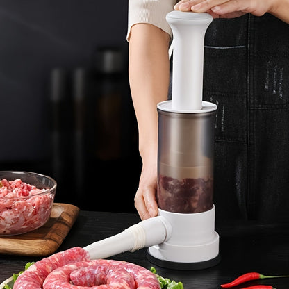 One-piece Manual Sausage Maker for Home Use, with 4 Filling Nozzles, Made of Food-Safe Plastic, Ideal DIY Tool for Making Homemade Salami and Canned Sausages.