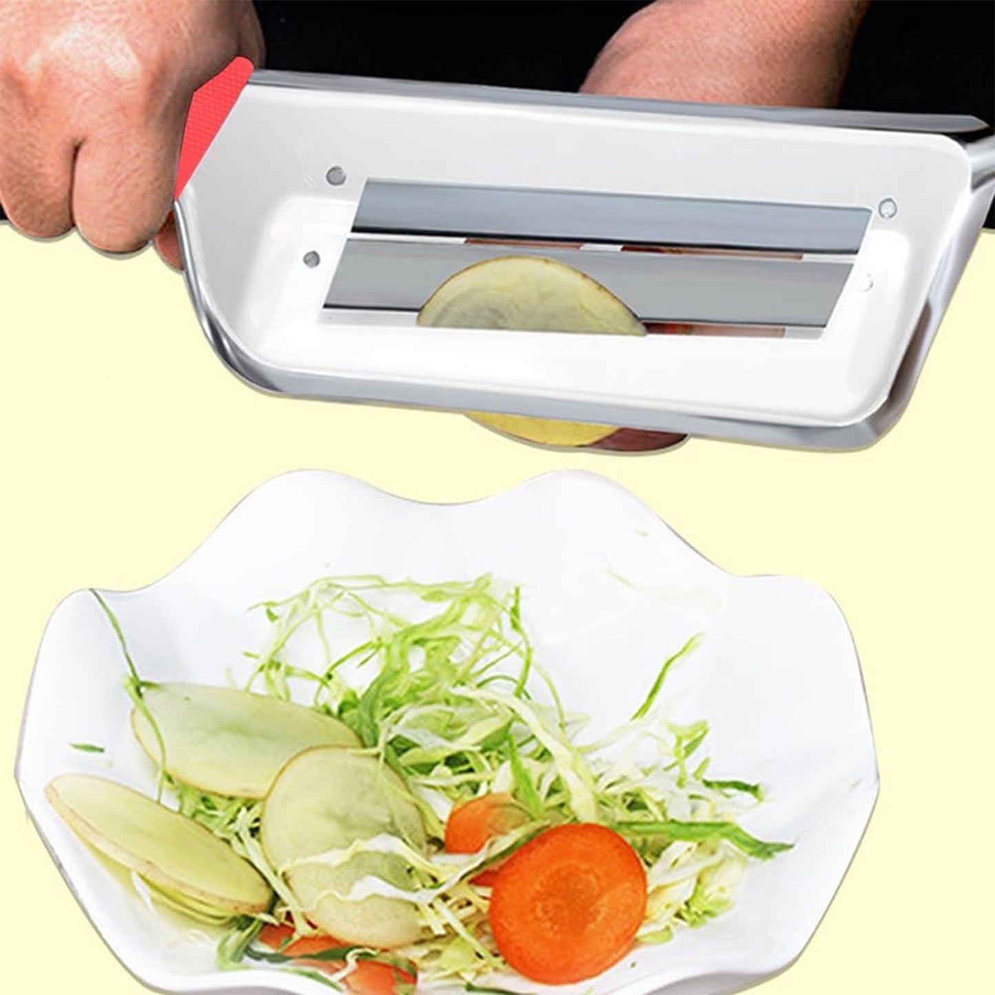 Manual cabbage slicer made of stainless steel - versatile cutter for vegetables and fruits, perfect for use in kitchens and restaurants, specifically designed for shredding cabbage.