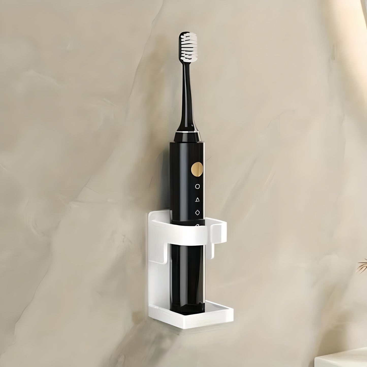 Toilet storage shelf with traceless toothbrush holder for 90% of electric toothbrushes.