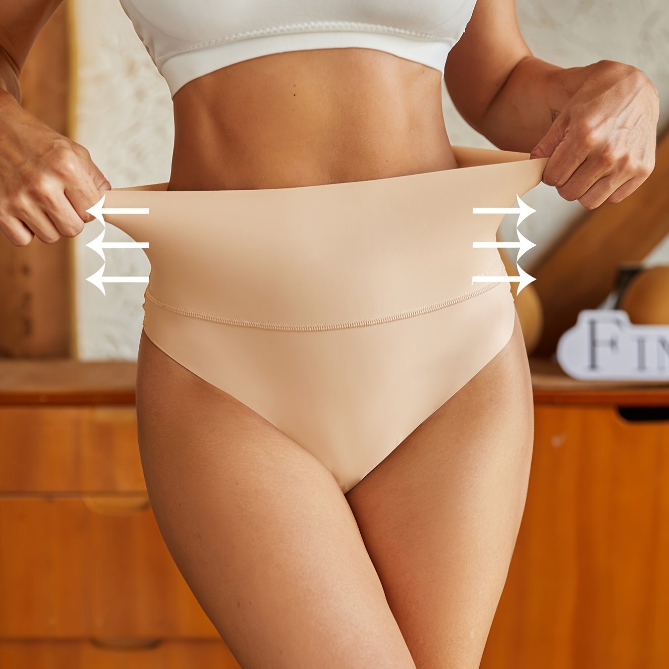 Stretchy high-waist briefs provide comfortable and breathable women's lingerie and underwear.