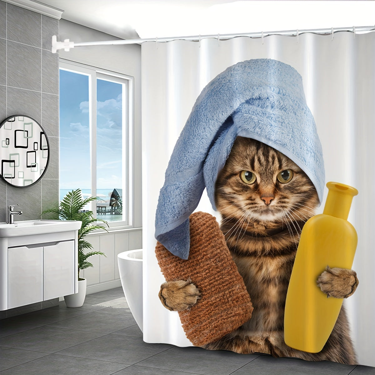 1pc Funny Cat Pattern Shower Curtain, Ideal for Decor and Windows