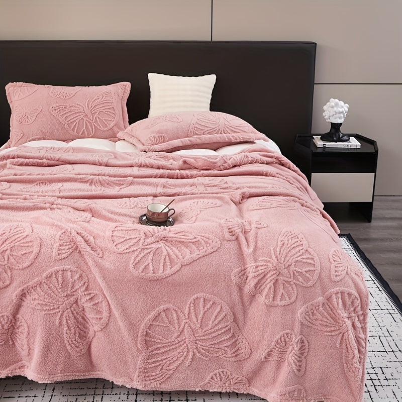 1 piece of Taffeta Solid Color Jacquard Blanket - Multifunctional Butterfly Pink Throw Blanket for Bed, Sofa, or Couch