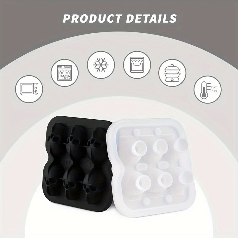 Silicone Ice Cube Tray in the Shape of a Skull - 6 Sections for Whiskey, Jelly & Candy - Great for Halloween Gathering & Must-Have for Every Kitchen