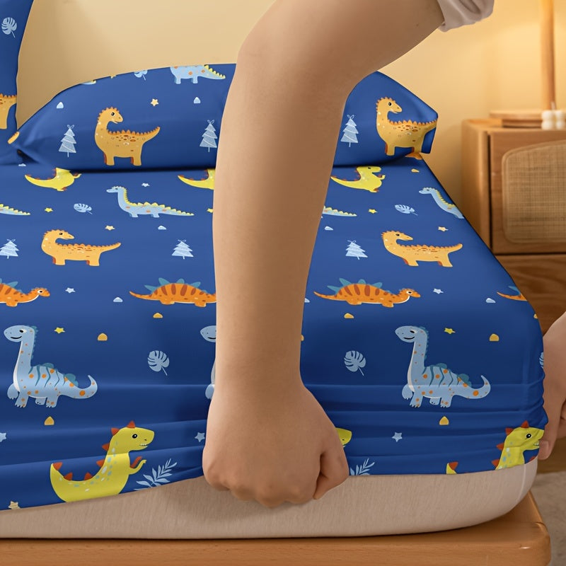 Get your hands on the adorable 1pc Cartoon Dinosaur Print Fitted Sheet for a cozy and comfortable bedding experience. This fitted sheet is made of soft brushed material that will provide the perfect protection for your mattress. Perfect for your bedroom