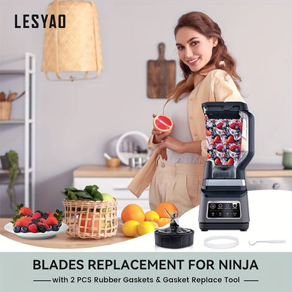 7-Fin Extractor Blade Assembly made of Stainless Steel, includes Rubber Gasket, compatible with Nutri Ninja Blenders Auto iQ BL480 BL482 BL642 BL682 NN102. This Juicer Part and Accessory is Food Contact Safe.