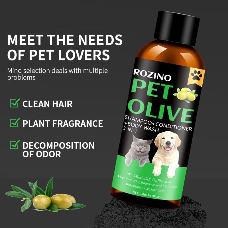 ROZINO 3-in-1 Pet Grooming Shampoo & Conditioner with Fruit Oil Formula for Soft Fur, Long-Lasting Fragrance. Suitable for Cats & Dogs, Penetrates Skin for Dual Care and Fluffy Results.