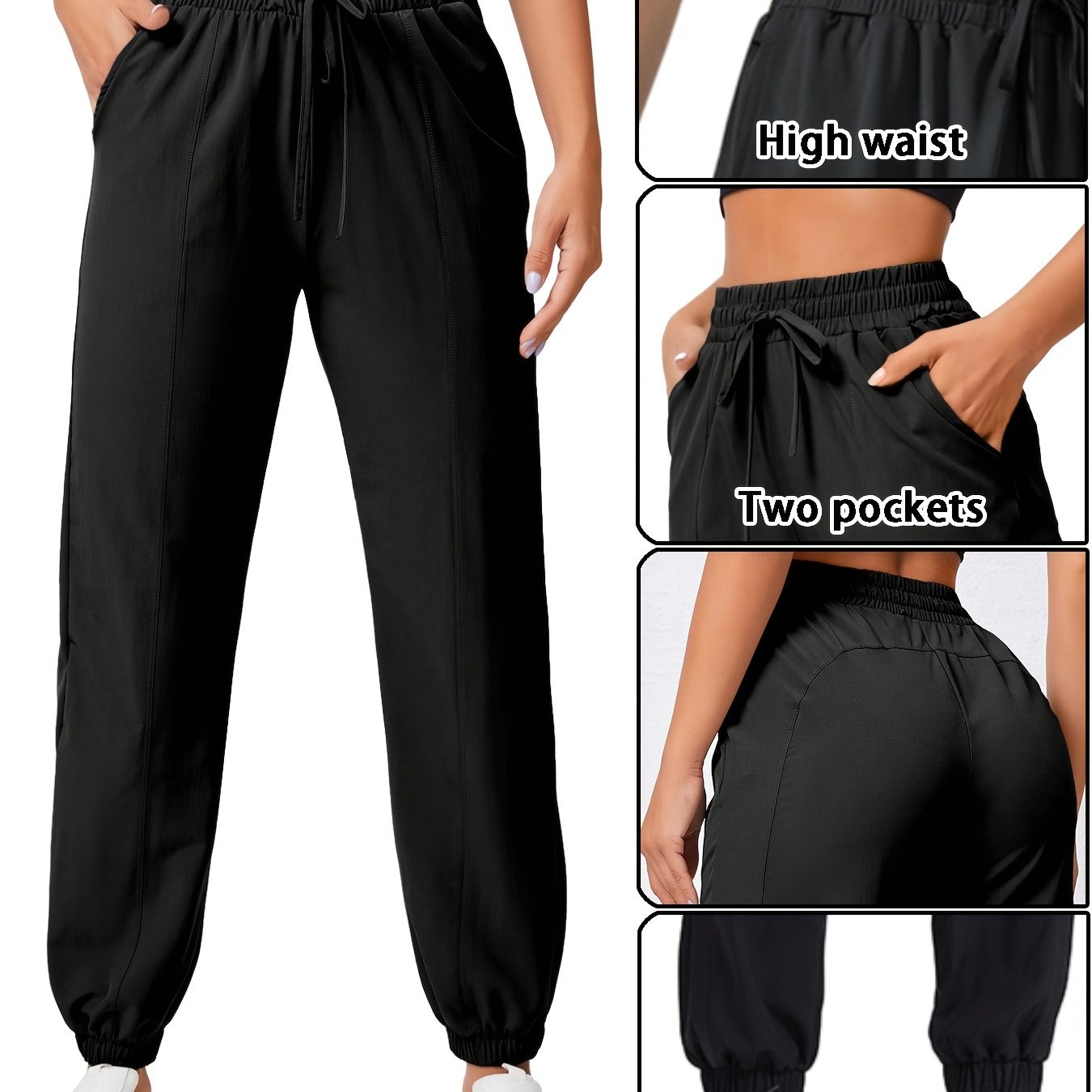 Solid color quick-drying sweatpants with drawstring elastic waist for women's athleisure.