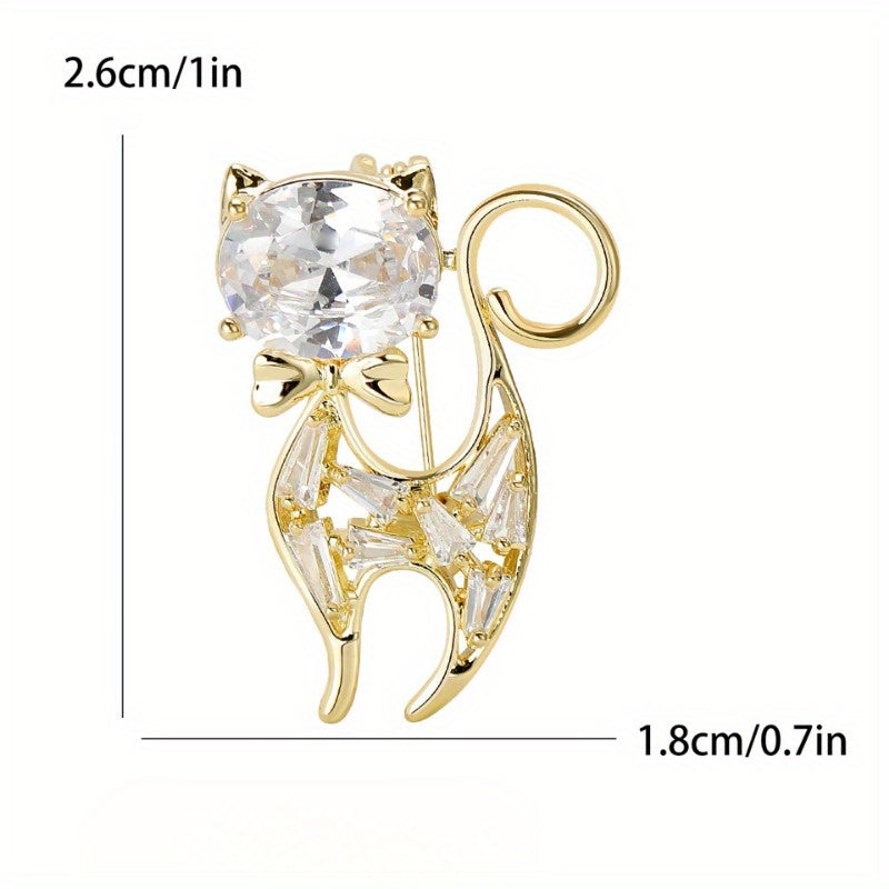 Luxurious Cat Brooch Pin with Rhinestone Detail, Unique Animal-Inspired Design, Chic Kitten Lapel Pin for Spring and Summer Wardrobe