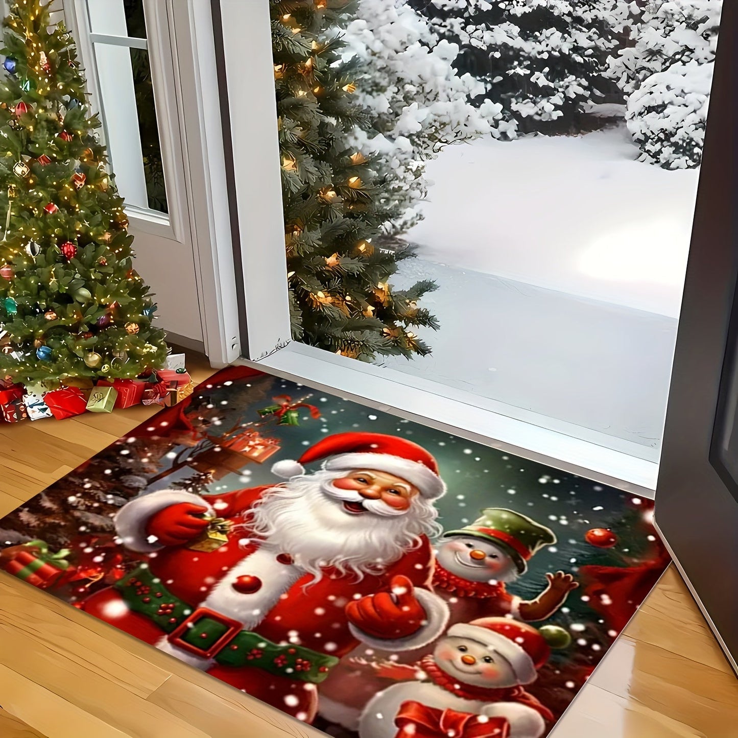 Get into the holiday spirit with our Festive Christmas Theme Door Mat featuring a charming Santa and tree design. This non-slip mat is easy to clean, stain-resistant, and machine washable, making it perfect for any room in your home or office. Its