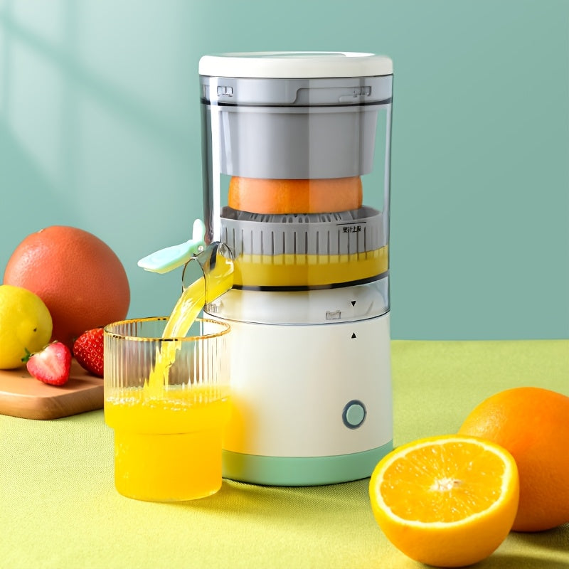 Compact portable juicer with USB rechargeability and automatic squeezing for efficient separation, perfect for fresh orange juice and other kitchen tasks.