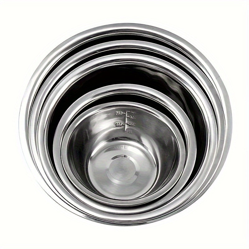 Set of 5 Stainless Steel Mixing Bowls with Non-Slip Base - Perfect for Whisking, Salad Making, Cooking, and Baking