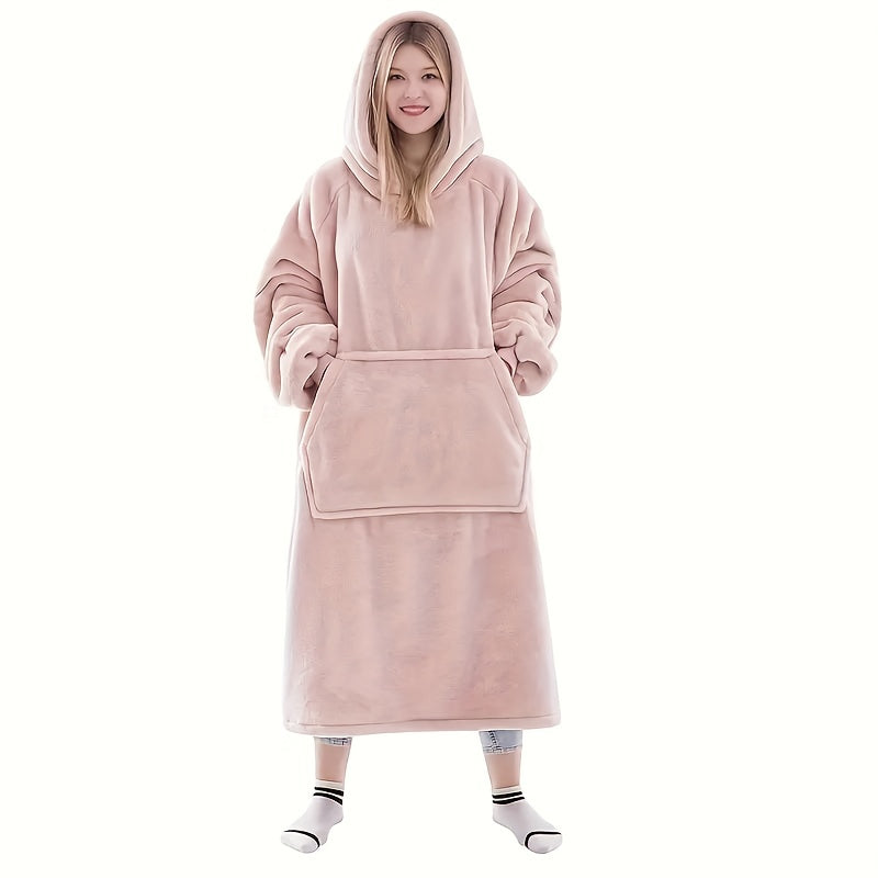 Pink Ultra-Soft Hoodie Blanket with Large Pockets - Cozy Flannel Throw for Indoor/Outdoor Use, Providing Warmth and Comfort