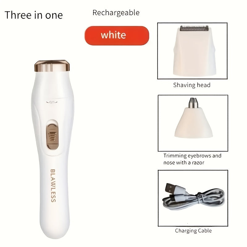 Women's 3-in-1 Electric Hair Removal Set: Facial Trimmer, Nose Hair Trimmer, Full Body Device - USB Rechargeable, Great Gift