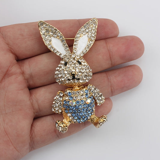 Vintage-style rabbit-shaped brooch adorned with sparkling rhinestones, perfect for adding flair to women's clothing such as dresses, coats, and sweaters. This lapel pin is a stylish corsage accessory.