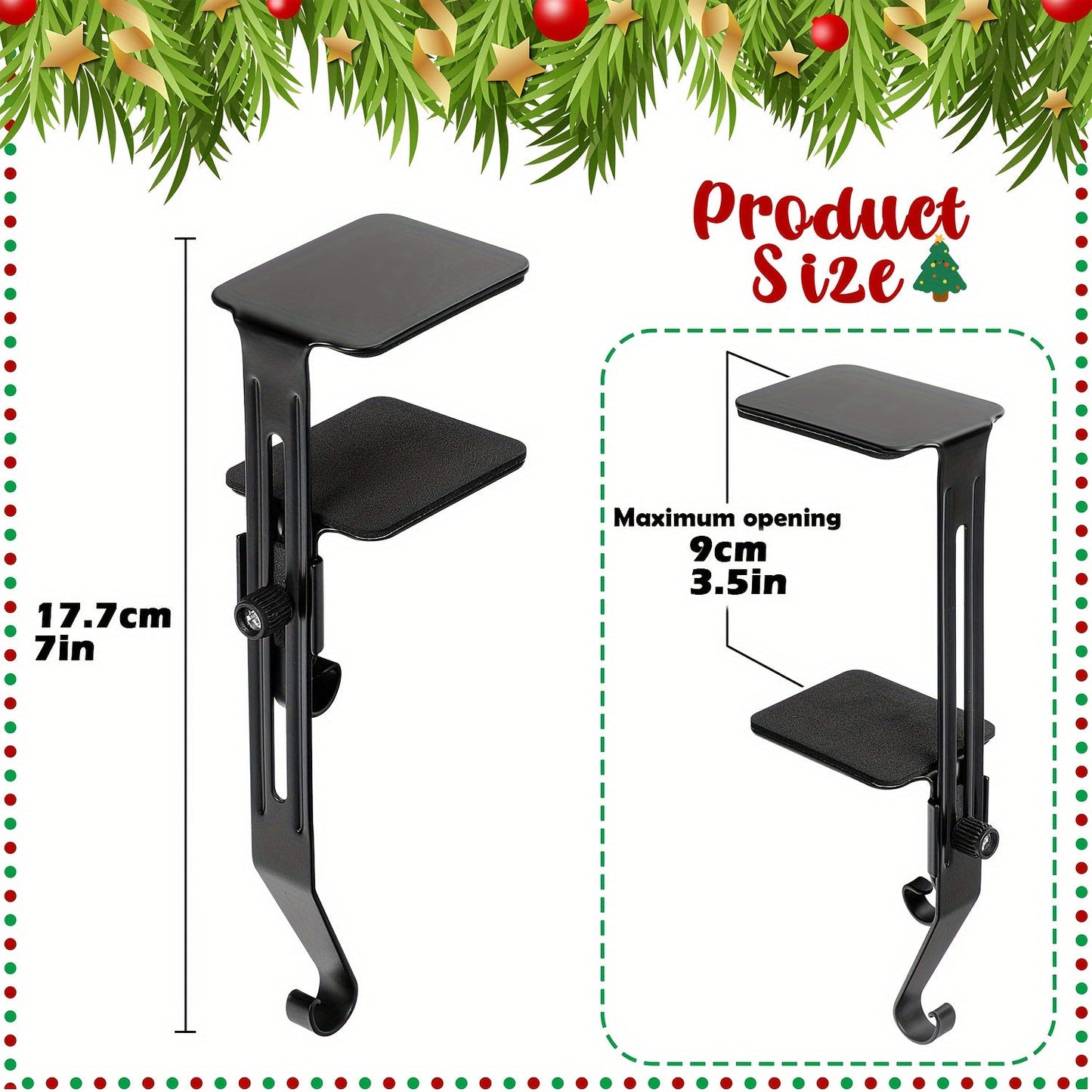 Set of two adjustable metal stocking holders with non-slip pads for securing stockings on fireplace mantel - Perfect for hanging garland and decorations for holiday parties at home.