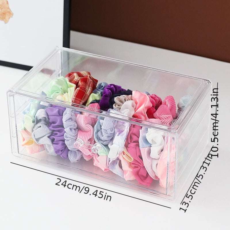 Hair accessories storage jewelry box with transparent and dustproof design, featuring an elastic band for hair rings and a comb box for hair clips. This large capacity storage box is perfect for organizing and storing all your jewelry.