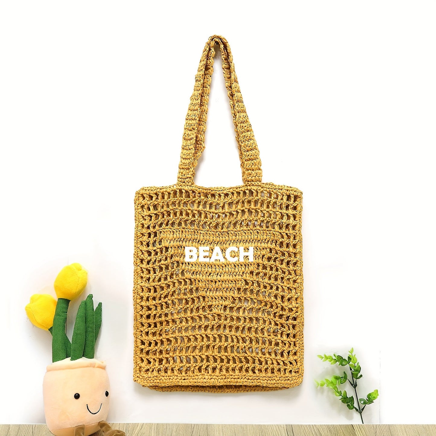 Large Capacity Women's Beach Tote with Custom Embroidery - Hand-Woven Mesh with Hollow Design, Perfect for Vacation & Travel, Great Gift Idea