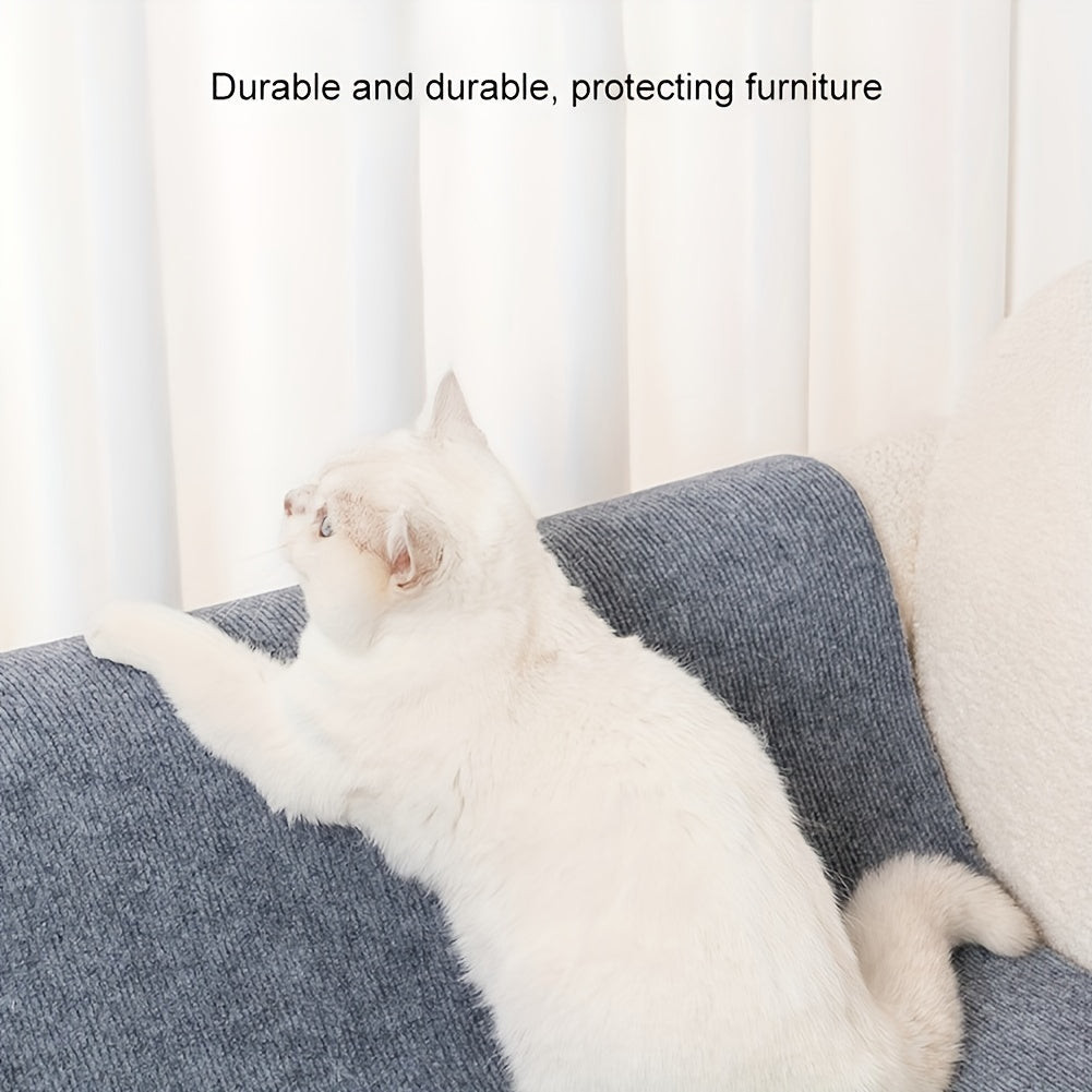 Self-adhesive cat scratching mat protects walls and furniture from cat scratching, made of durable polyester fiber.