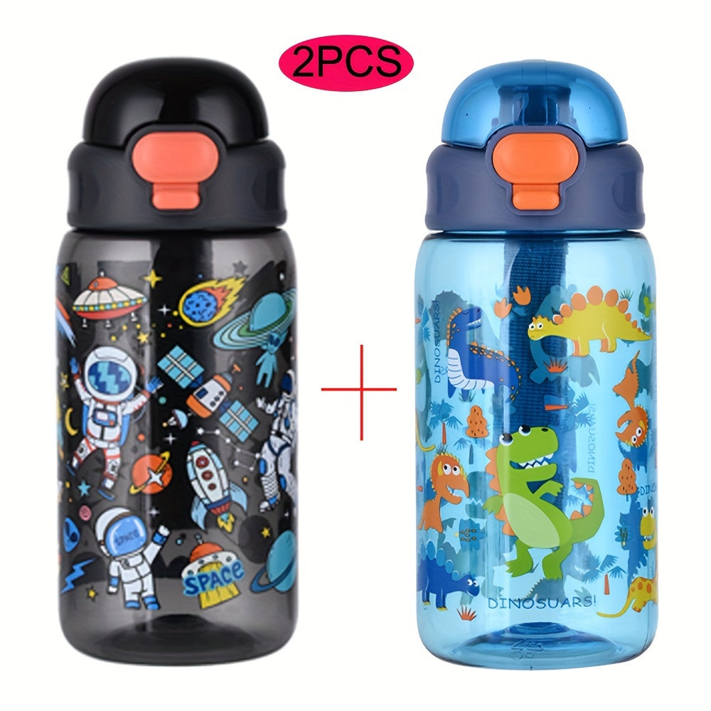 2 packs of 20oz thermal transfer cartoon pattern water cups with portable handles, perfect for home, outdoor activities, and gifts.