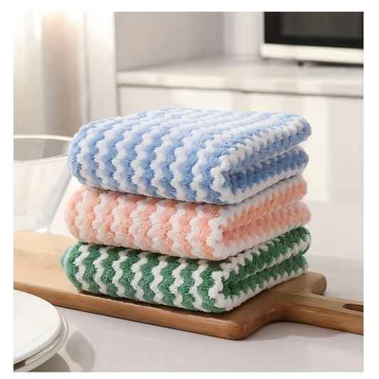 10pcs Striped Washcloth, Non-stick Oil Cleaning Cloth, Soft Towel for Home Bathroom, 24.99*24.99cm