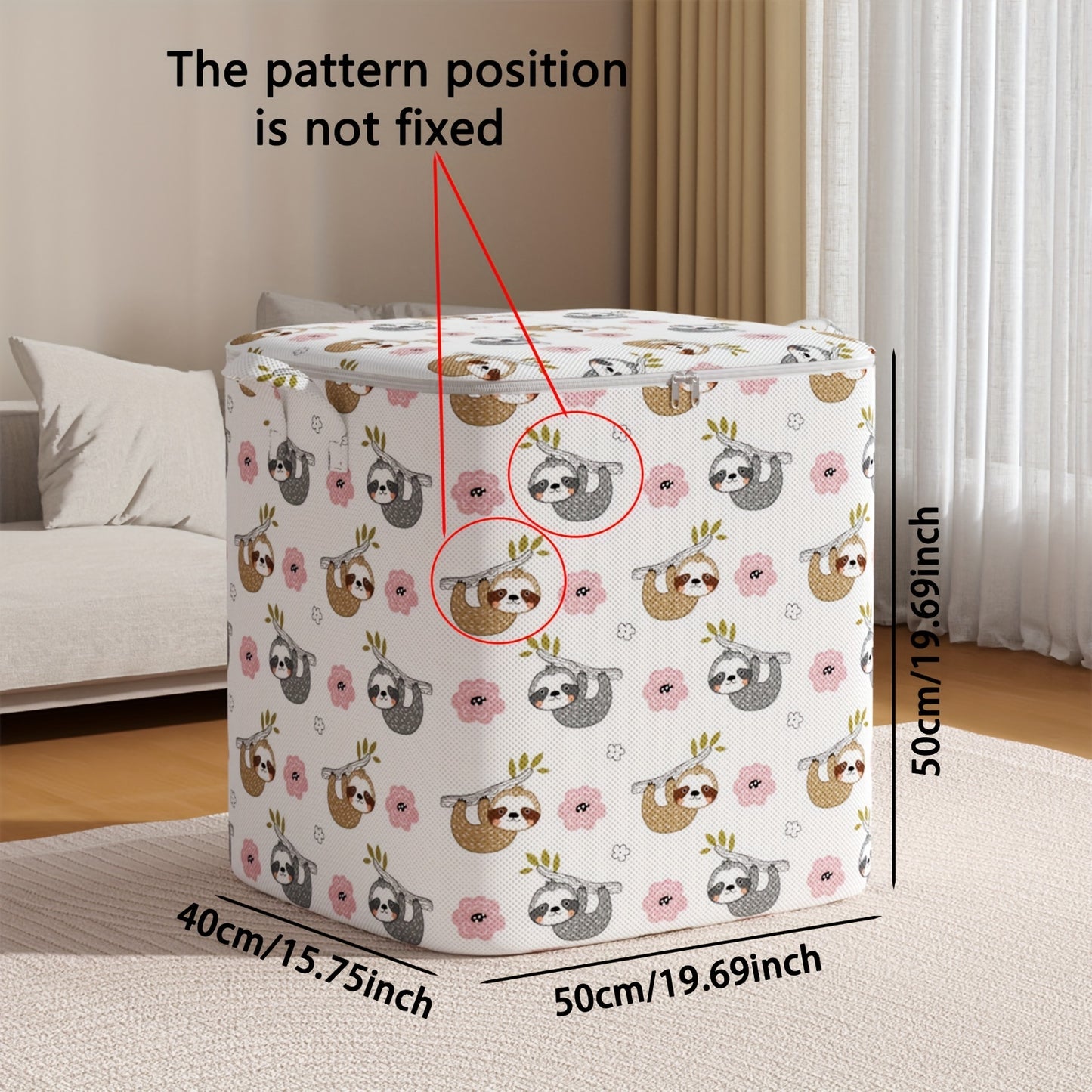 1pc YOUFEN Large Capacity Foldable Storage Bag with Sloth Pattern - Unfinished Fabric Organizer for Bedroom, Laundry, Clothesroom - Underbed Storage for Bedding, Clothes, Quilts, Toys -